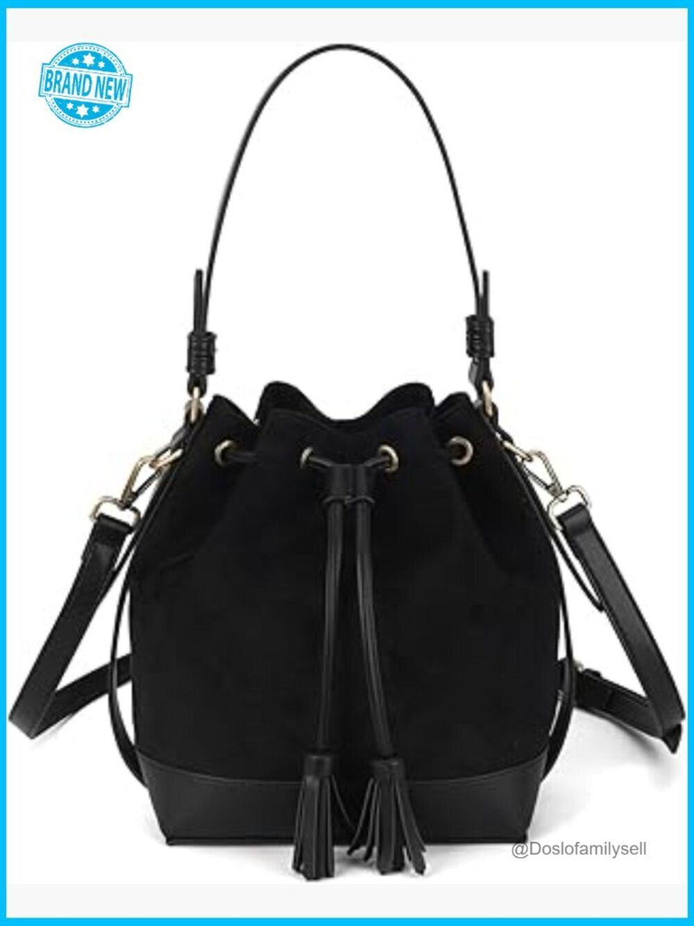 Faux Suede Bucket Bag Crossbody Purse Medium Tote Handbag with 2 Straps Boho